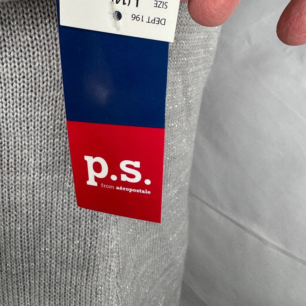 P.S. Aeropostale Lightweight Cardigan Girl's Size L (14) Light Gray NWT - Picture 6 of 9